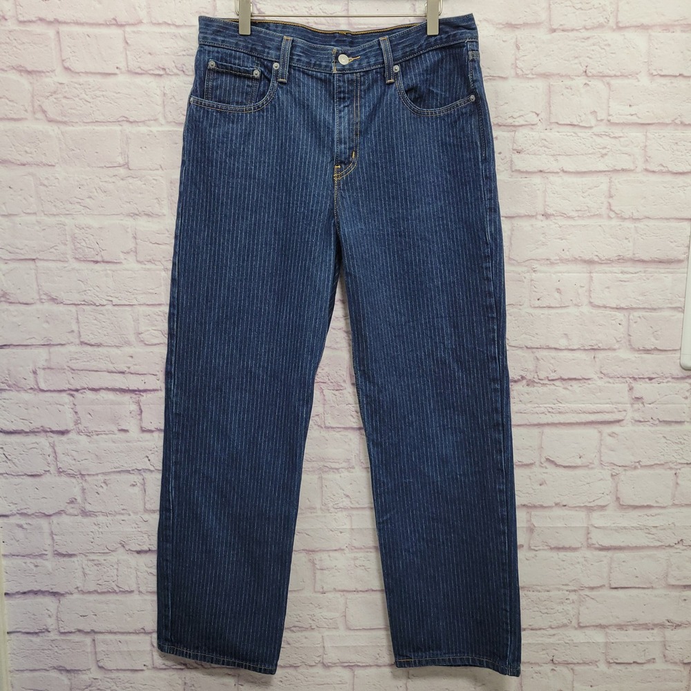 Levis Low Pro Straight Leg Denim Jeans Pinstripe Mens 31X30 Fits 34 Y2K Retro